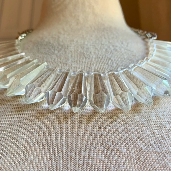 Sweet Olive Faceted Rock Crystal Bib Necklace on Silver Chain - Picture 2 of 6